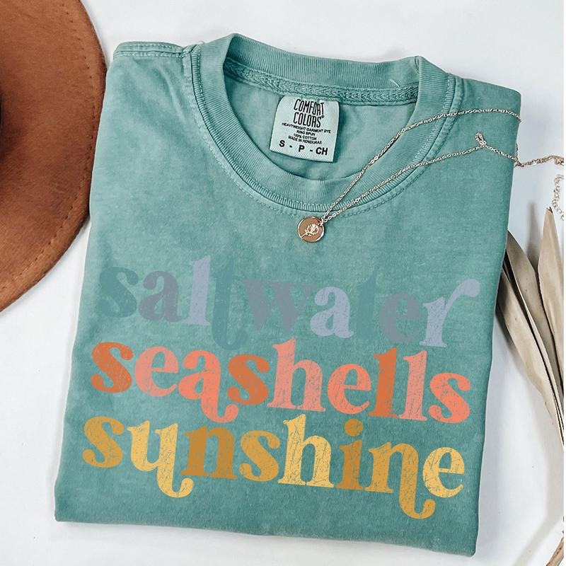 Comfort Colors Saltwater Seashells Sunshine Shirt, Summer Vibes Shirt, Beach Tee, Summer Trip T-Shirt, Vacation T-shirt