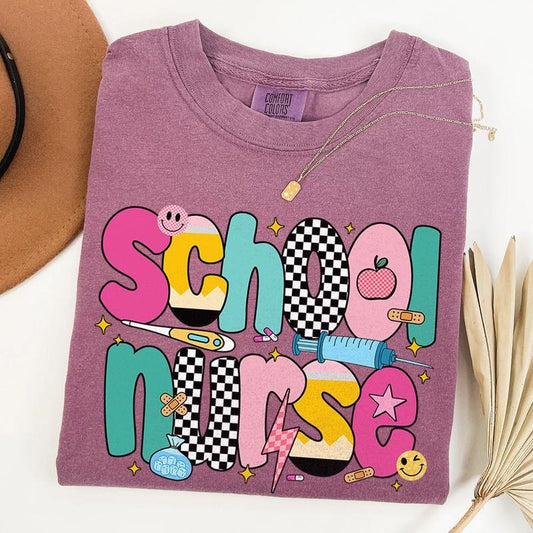 Comfort Colors School Nurse T-Shirt - Garment Dyed Unisex Tee for Nurses Cute Back to School Shirt for Healthcare Staff