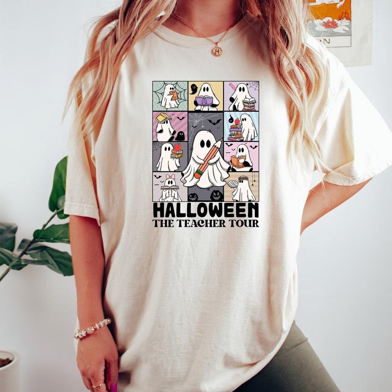 Comfort Colors Teacher Halloween Shirt, Halloween The Teacher Tour, Ghost Reading Book Shirt, Spooky Teacher Shirt, Ghost Teacher Shirt, Gift For Teacher