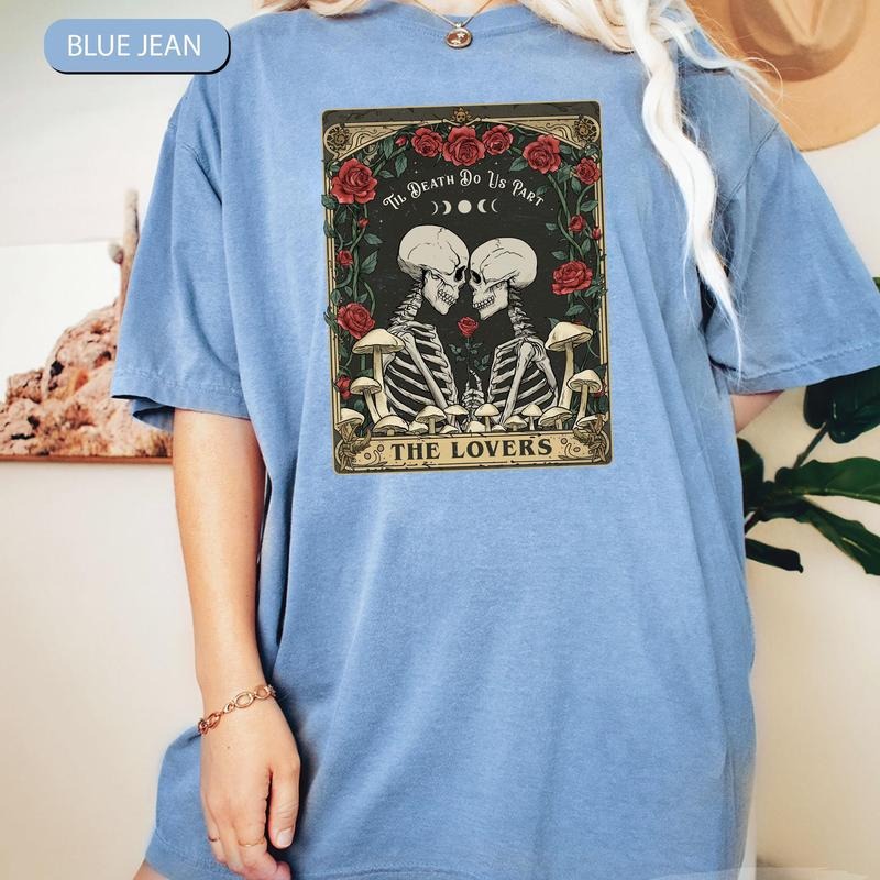 Comfort Colors The Lovers Tarot Card Shirt, Skeleton Lovers Shirt, Gothic Valentine Shirt, Couple Matching Shirt, Dark Academia Aesthetic