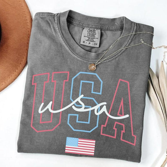 Comfort Colors USA T-Shirt, 4th Of July T-Shirt Women, Patriotic Tee, Fourth Of July T-shirt, American Tee, July 4th TShirt, America Tee
