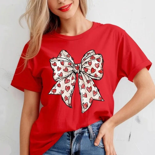 Comfort Colors Valentines Day Heart Bow Shirt, Coquette Bow T-Shirt, Valentine Day Bow Tee, Heart T-Shirt, Gift For Girlfriend