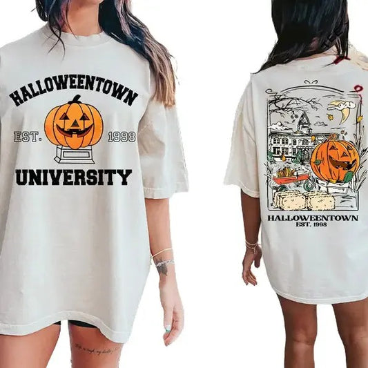 Comfort Colors Vintage Halloweentown 1998 Tshirt, 2 Side Halloweentown University Shirt, Fall Tee, Halloweentown Tee, Halloween Retro Shirt Cotton Fabric Top Traditional Womenswear Collar