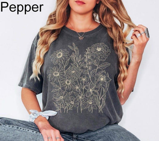 Comfort Colors Vintage Pressed Flowers Shirt Boho Cottagecore Tshirt Botanical Floral Tee Wildflowers T Shirt Gift for Gardener Floral Tee