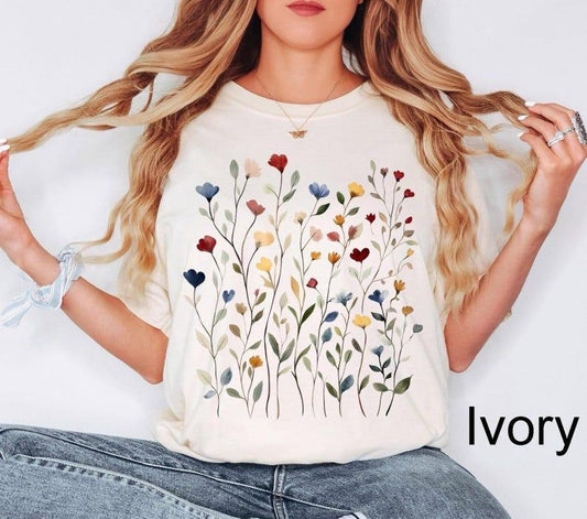 Comfort Colors Vintage Pressed Flowers Shirt, Boho Cottagecore Tshirt Botanical Floral Tee Wildflowers Sweatshirt,Gift For Gardener,Flowers