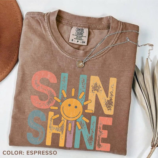 Comfort Colors Vintage Sunshine T-Shirt, Hello Sunshine T-Shirt, Retro Beach Vacation T-Shirts, Beachy Vibes Tee, Retro Vacation Tshirt