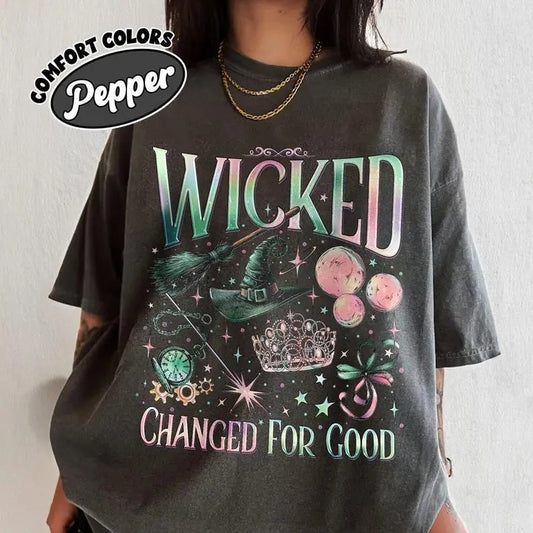 Comfort Colors Wicked Change For Good Shirt, Defy Gravity Broomstick Magic Wand, Wizard Movie Fan Shirt, Wicked Musical Fan Gift Cotton Top