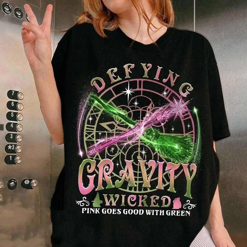 Comfort Colors Wicked Defying Gravity Shirt, Pink Goes Good With Green Shirt, Wicked the Musical, Broomstick Magic Wand, Movie Fan Shirt