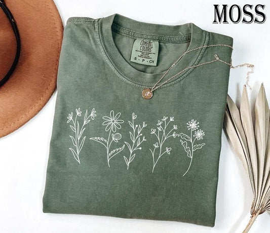 Comfort Colors Wildflower T-shirt, Floral Cottagecore Tshirt, Botanical Shirt, Flower T-shirt, Nature Tee, Women's Tees, Plant Lover Shirt