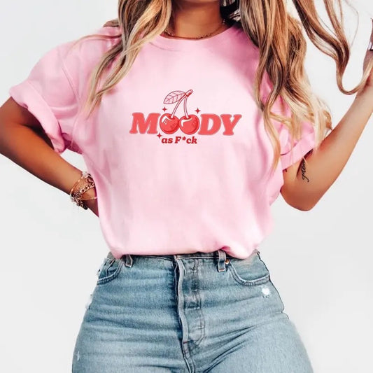 Comfort Colors Women's Moody AF Cherries Short Sleeve Casual Cotton Graphic T-Shirt - Women's Top - Womenswear