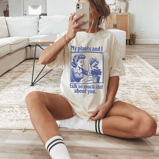 Comfort Colors Women's My Plants and I Short Sleeve Casual Cotton Graphic T-Shirt with Graphic Print, Ideal for Womenswear - Top