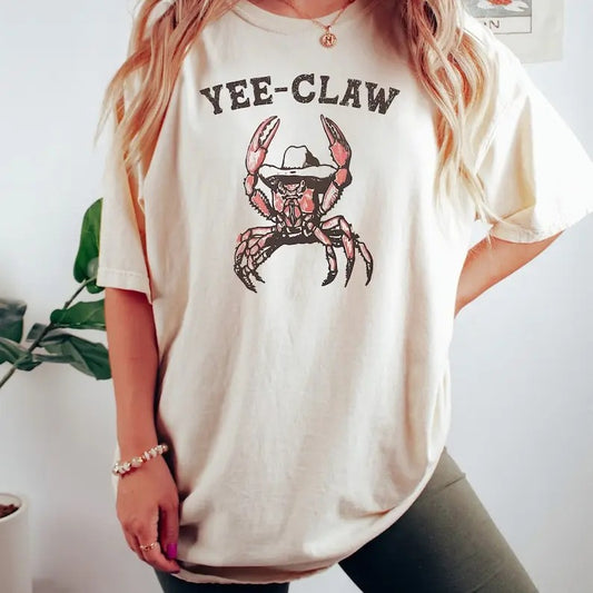 Comfort Colors Yee Claw Yee Haw Crab Shirt, Cowboy Crab Meme Tee, Sarcastic T-Shirt, Funny Shirt Soft Casual Cotton Womenswear Everyday Fitted Style