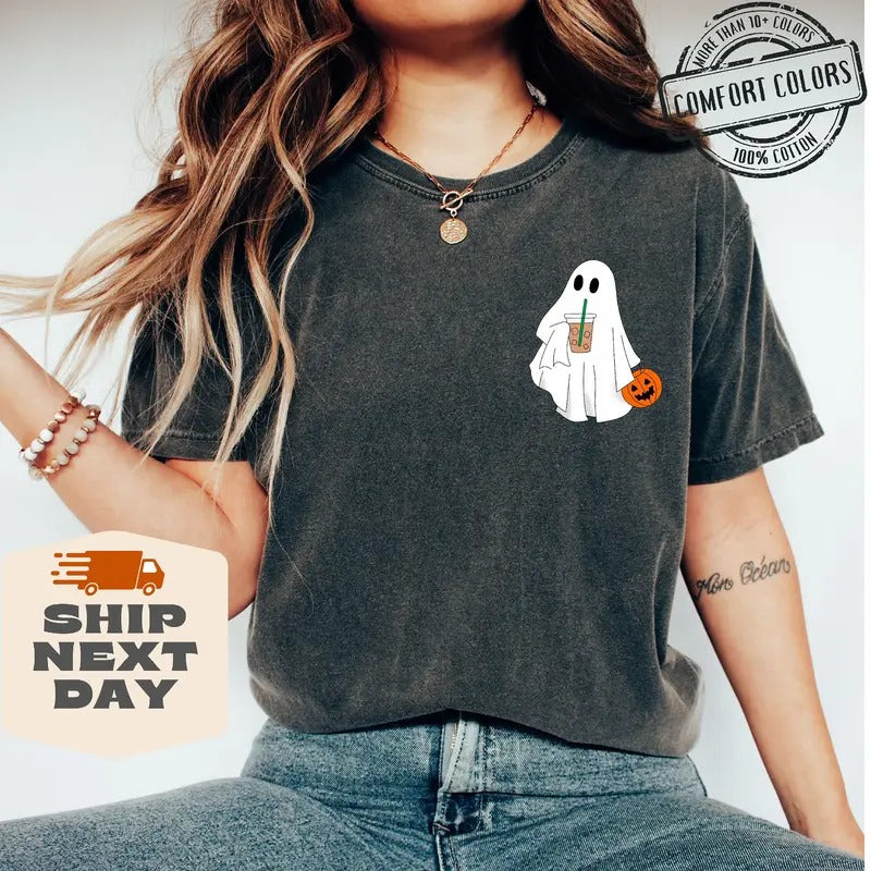 Comfort Colors Сute Ghost Coffee Shirt, Сute Little Ghost Iced Coffee t-shirt, Boo Ghost Shirt, Ghost Coffee Shirt, Halloween Coffee Lovers