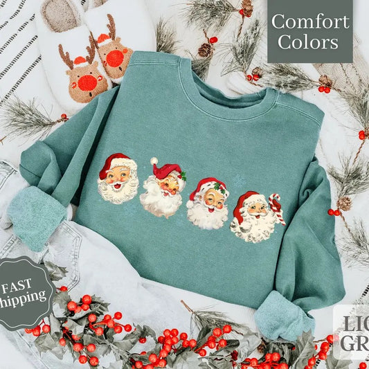 Comfort ColorsRetro Santa Sweatshirt, Vintage Santa Sweatshirt, Retro Christmas Santa, Holiday Clothing Women, Christmas Sweater for Women
