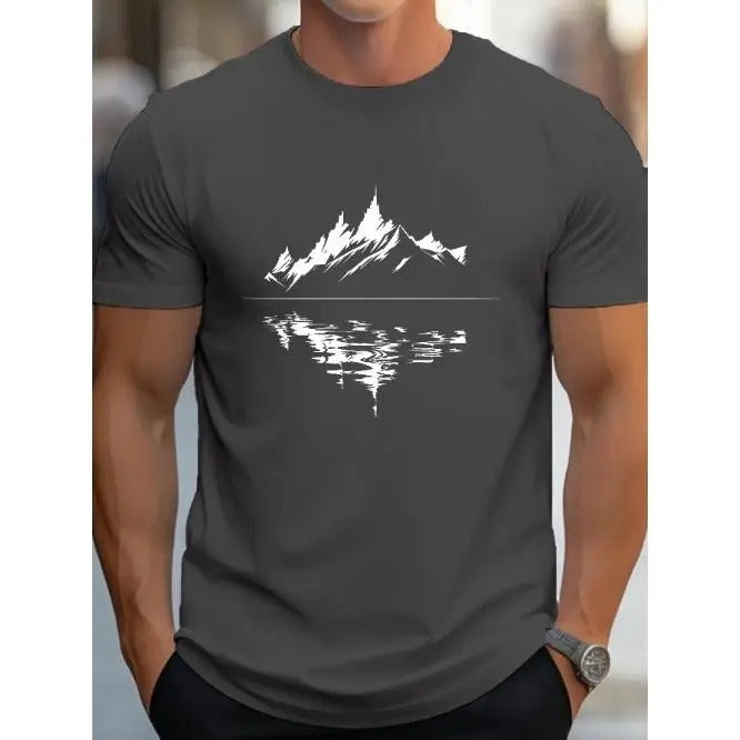 Comfort Fit Cotton Crew Neck T-Shirt - Soft, Breathable, and Stretchy for All-Season Wear - Nature-Inspired Print Design for Adult Men  Made in USA