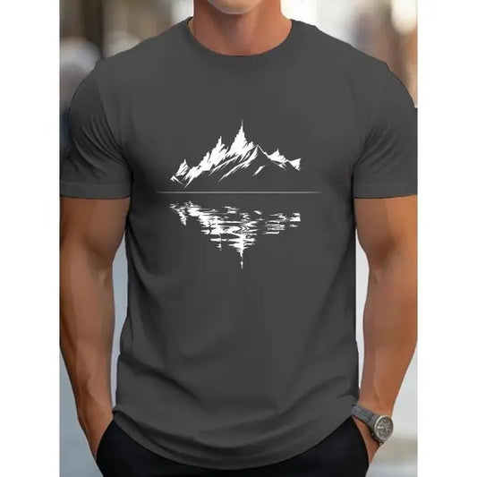 Comfort Fit Cotton Crew Neck T-Shirt - Soft, Breathable, and Stretchy for All-Season Wear - Nature-Inspired Print Design for Adult Men  Made in USA