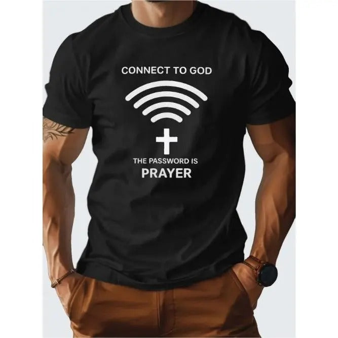 Comfort Fit Pure Cotton Mens T-Shirt - Soft, Breathable, and Stylish - Connect to God Graphic Print Design Made in USA