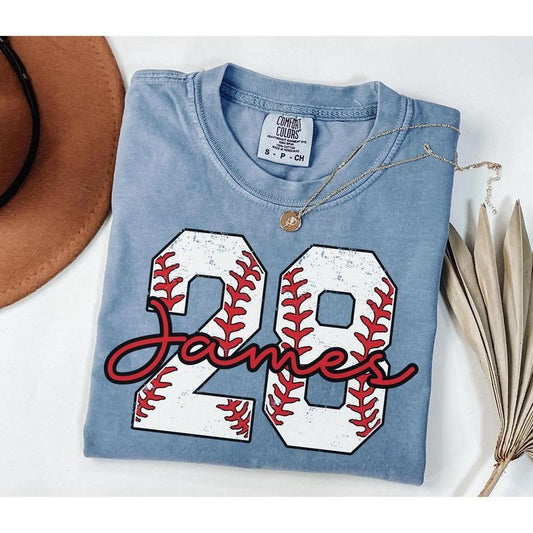 Comfort color Custom Baseball Number Shirt, Comfort Colors Baseball Tee, Personalized Baseball Player Shirt, Baseball Fan Gift, Sports Mom tee, Game Day