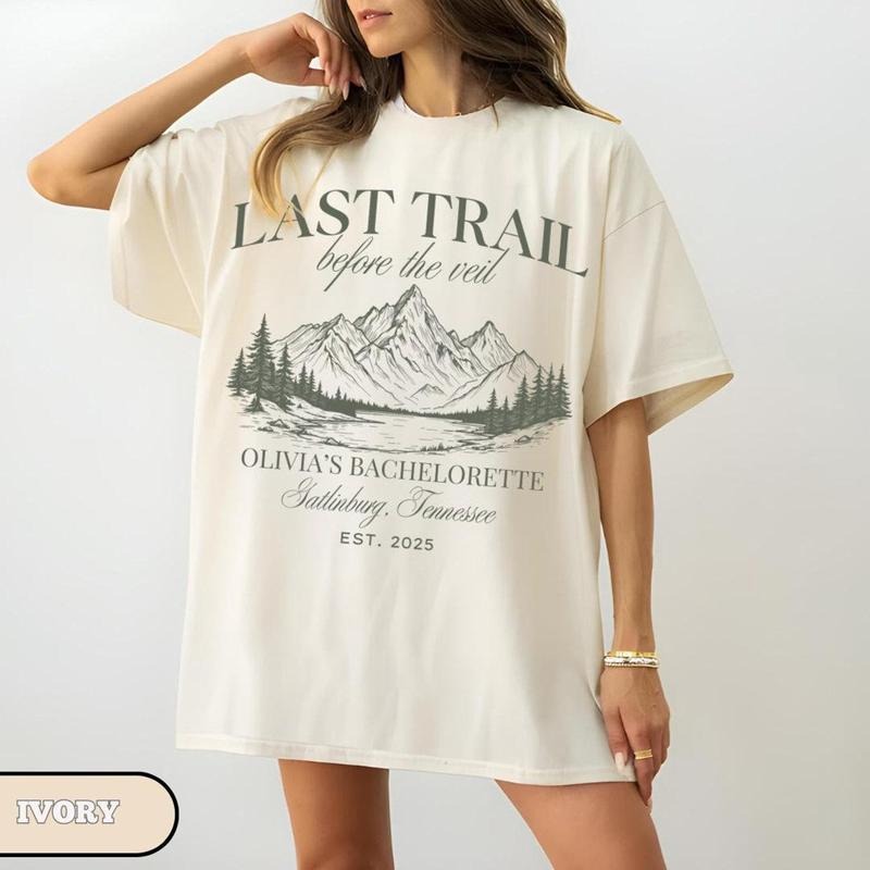 Comfort color Custom Camp Bachelorette Party Shirt, Last Trail Before the Veil, Mountain Bride Tee, Hiking Bridal Party gift, Lake Themed bach party shirt