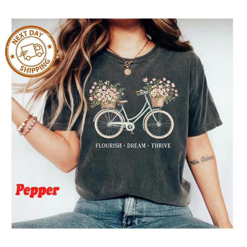 Comfort color Subtle Anti Trum Flourish Dream Thrive Shirt, FDT T-shirt, Political Activist Gift, Inspirational & Motivational Tee, Spring Floral Bicycle