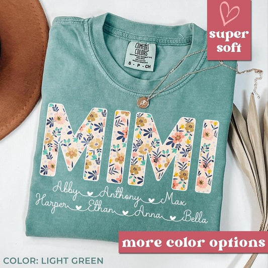 Comfort color custom Personalized Mimi Shirt with Grandkids Names, Floral Mimi T-Shirt, Mimi Gifts, Mother's Day Shirt, Custom Kids Names Grandma Shirt, Mimi Tee