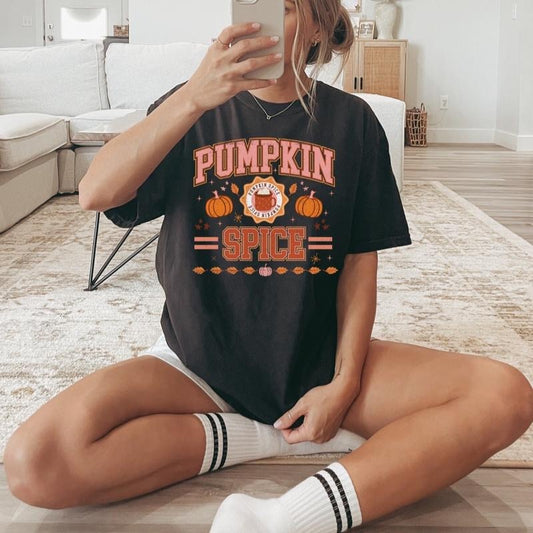 Comfort colors retro pumpkin spice short sleeve casual cotton graphic Tshirt