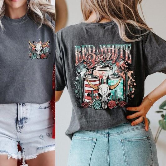 Comfort colors western red white and boozy short sleeve cotton casual graphic tshirt