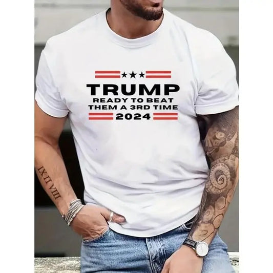Comfortable and breathable high-quality men's round neck T-shirt, round neck TRUMP print men's fashion summer short sleeve sports T-shirt, comfortable and versatile Made in USA