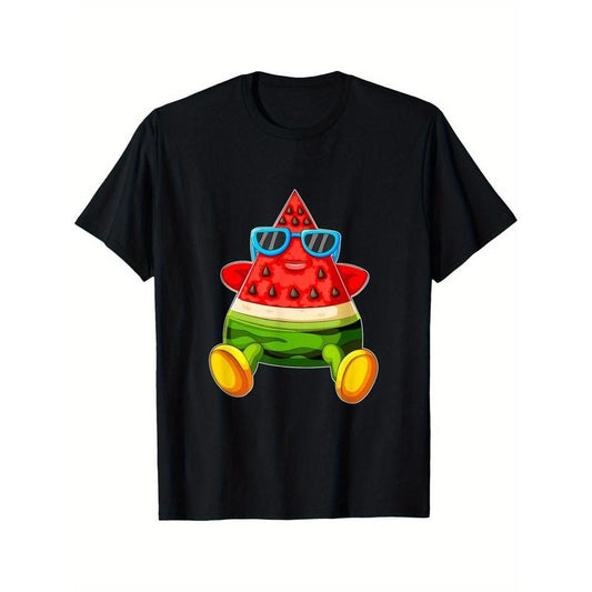 Comfortable and breathable outdoor men's clothing, high-quality fabrics, fun watermelon, summer fruit, sunglasses, watermelon T-shirt, everything goes well made in usa