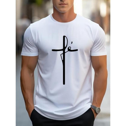 Comfy Cross Print Short Sleeve Tee - Men's Casual T-Shirts - Elastic Crew Neck, Breathable, Moisture-Wicking, Quick-Drying for Outdoor Activities and Everyday Wear Made in USA