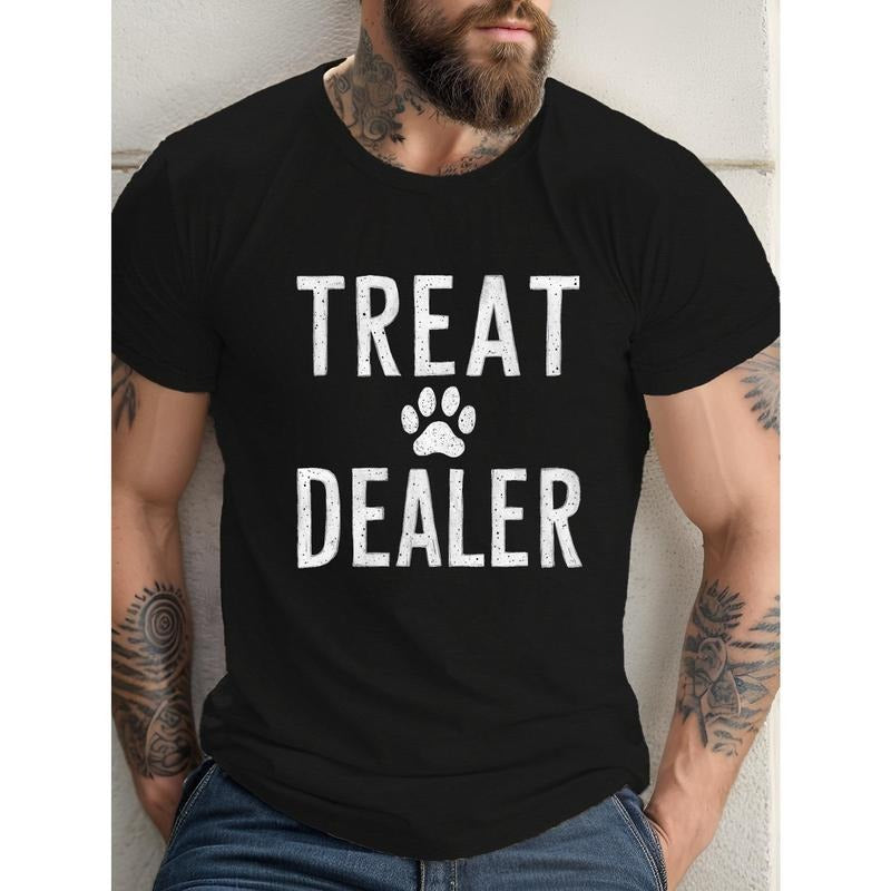 Comfy Short Sleeve Men's Casual Round Neck TREAT DEALER Print Tee Shirt for Summer Wear Made in USA