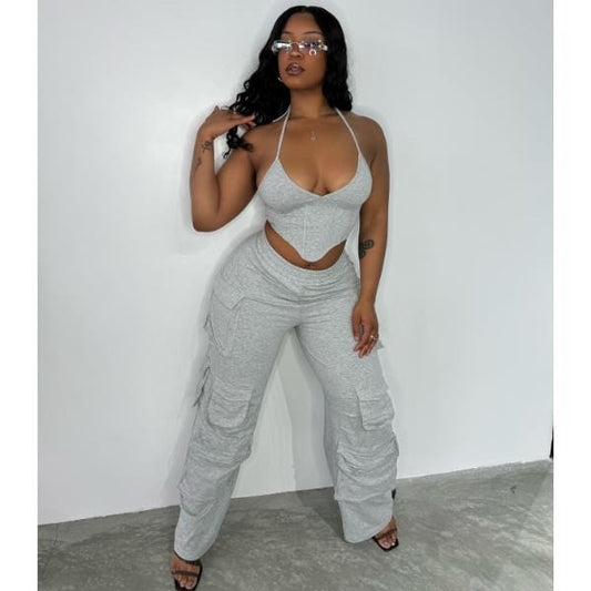 Comfy Sweat Cargo Bell Bottoms Elastic Waistband