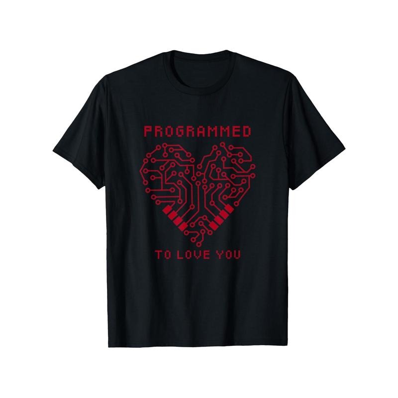 Computer Chip Heart Video Gamer for Valentine'S Day T-Shirt, 100%Cotton, S-XXXL, Valentines Day T-Shirt for Men, 180g Weight Round-Neck made in usa