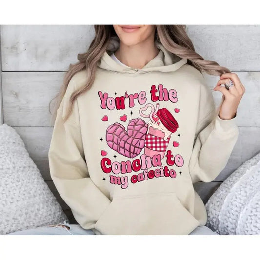 Concha Valentine Sweatshirt, Retro Mexican Valentine Shirt, Conchas Pan Dulce Heart Hoodie, Valentine's Day Mexican Food, Unisex Sweater Pullover Tee
