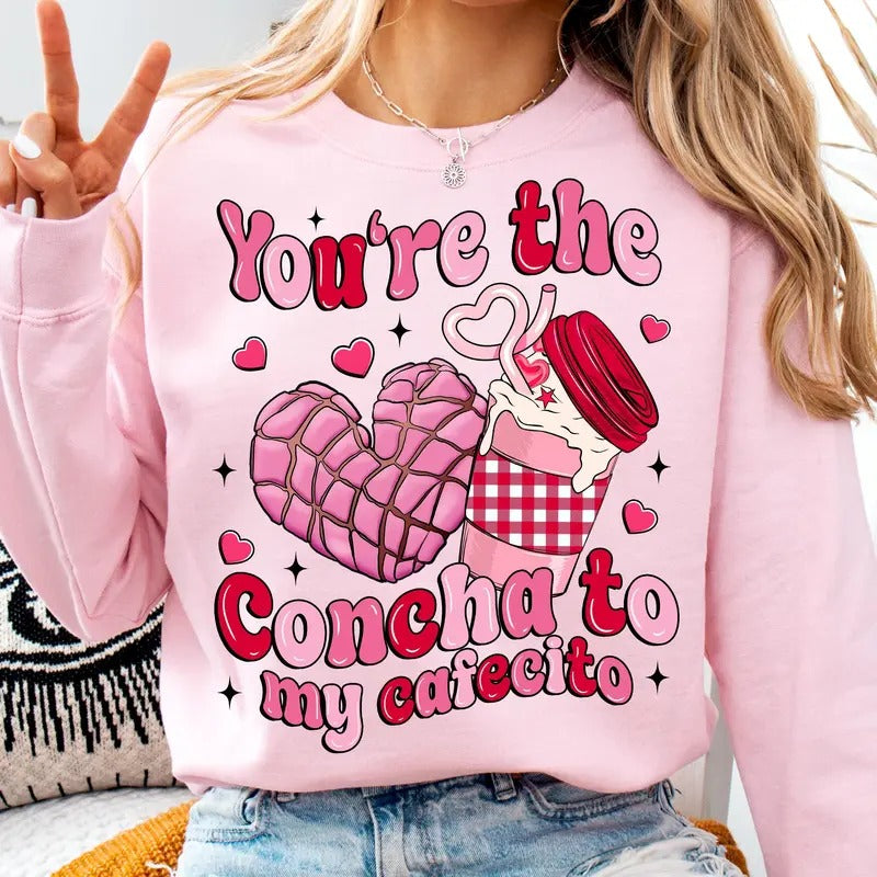 Concha Valentine Tshirt Sweatshirt, Mexican Valentine Sweatshirt, Conchas Pan Dulce Heart, Valentine Mexican Food, Unisex Sweater Pullover Tee