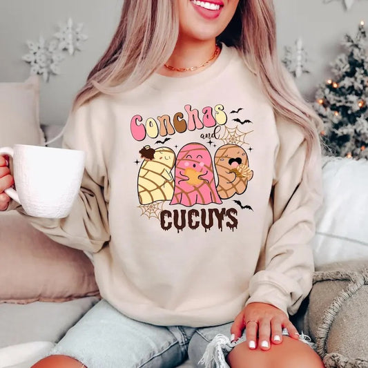Conchas and Cucuys Sweatshirts, Spooky Conchas Shirts, Mexican Ghost Shirts, Pantasmas Shirts, Cucuy Season Tee Everyday Fit Casual Cotton