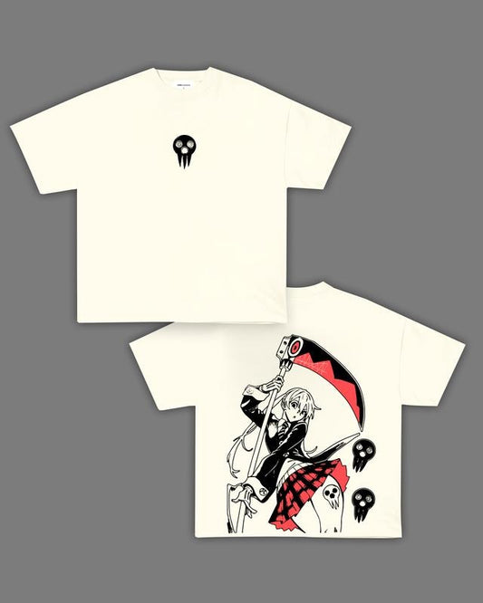 Connor Maka Albarn x Soul Eater Anime Double Printed Vintage Tee Unisex Oversize Heavyweight Cotton T-shirt for Anime Fans and Lovers