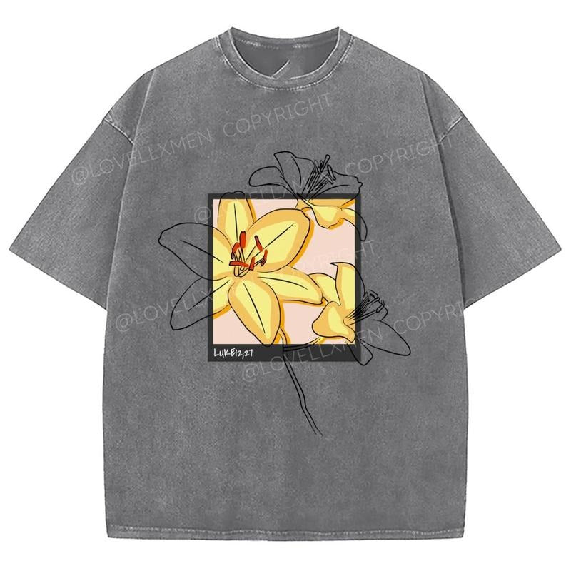 Consider How The Wild Flowers Grow Unixes Washed T-Shirt, Christian Jesus  t shirts, Vintage 90s Graphic Tee Gift Cotton Top Womenswear Bottomstyle{n002}2