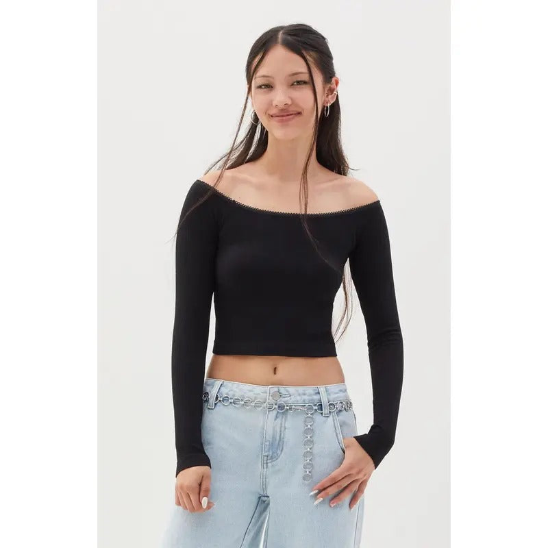 Contour Women's Samantha Lace Trim Seamless Long Sleeve Top