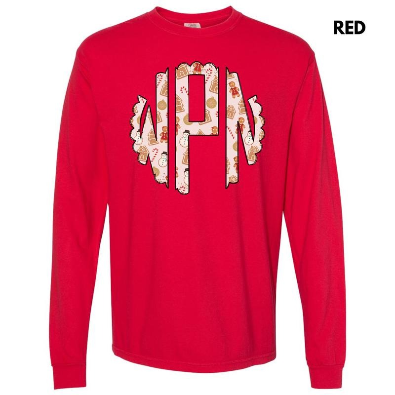 Cookie Christmas Monogram Long Sleeve Comfort Colors T-Shirt 'NLB'