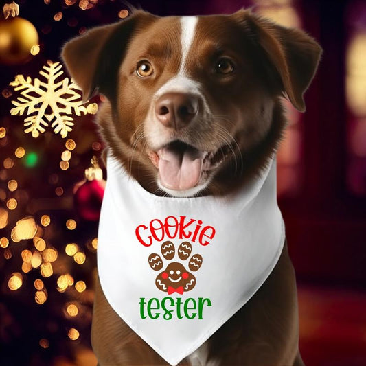 Cookie Tester Bandana, Christmas Dog Neck Scarf, Baking Puppy Bandana, Pet Owner Xmas Bandana, Furry Baby Holiday Bandana.