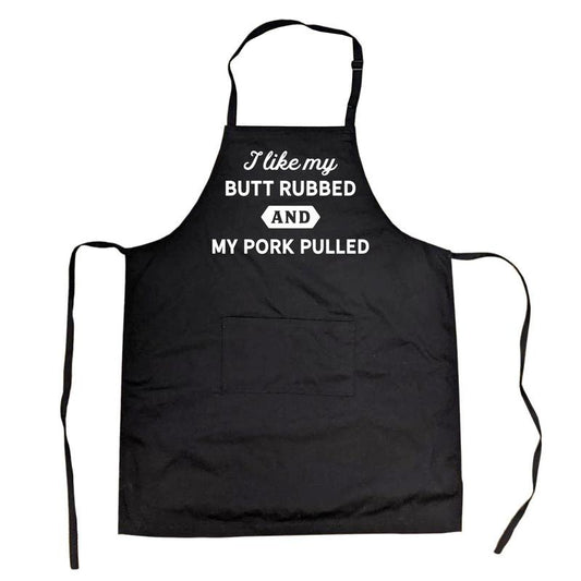 Cookout Apron I Like My Butt Rubbed and My Pork Pulled Funny Grilling chef bbq Funny Aprons Funny Food Cover Novelty Cooking Aprons for Black