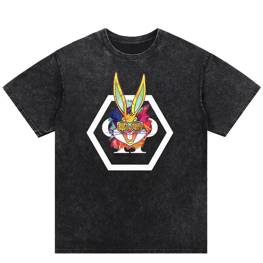 Cool Bunny Print Washed T-Shirt: Rock the American Street Fashion