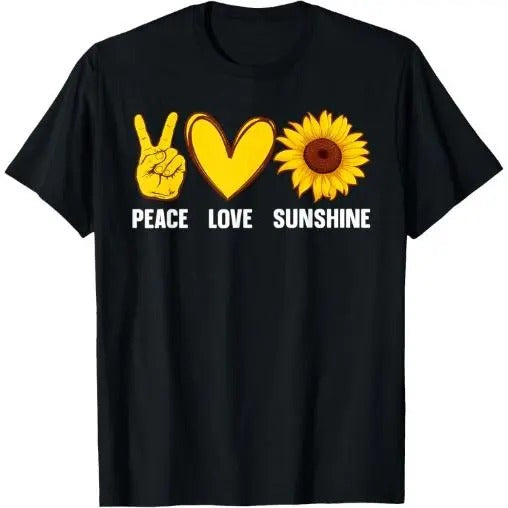 Cool Sunflower Art For Men Hippie Peace Love Sunshine T-Shirt Made in USA