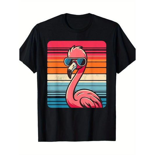 Cool retro Flamingo sunglasses 70's 80's 90's Fun Flamingo 100% cotton T-shirt Made in USA