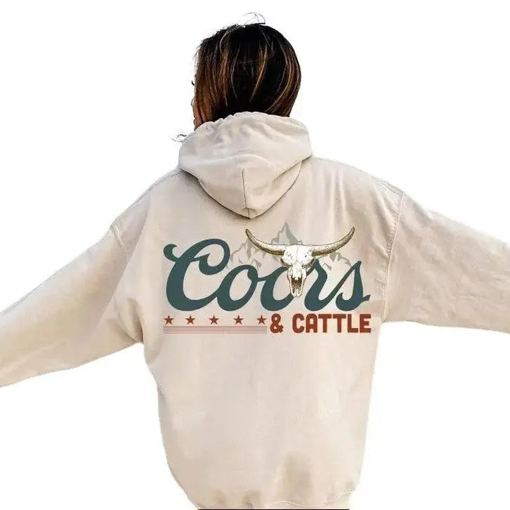Coors & Cattle Hoodie, Western Shirt, Boho Skull Western Sweatshirt, Desert Vibes Hoodie Bottom Everyday Cotton Jersey Knit Menswear Casual Classic