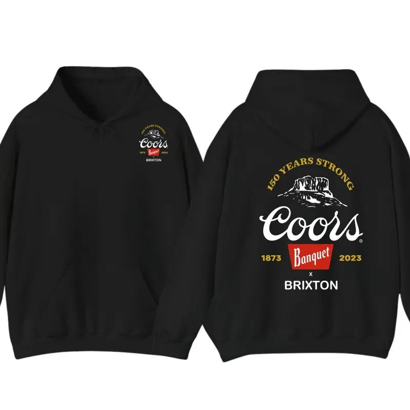 Coors Banquet 150 Years Hoodie - Menswear, Tops - Unisex Casual Style - tiktok shop store, Iconic Coors Mountain and Brixton Collaboration