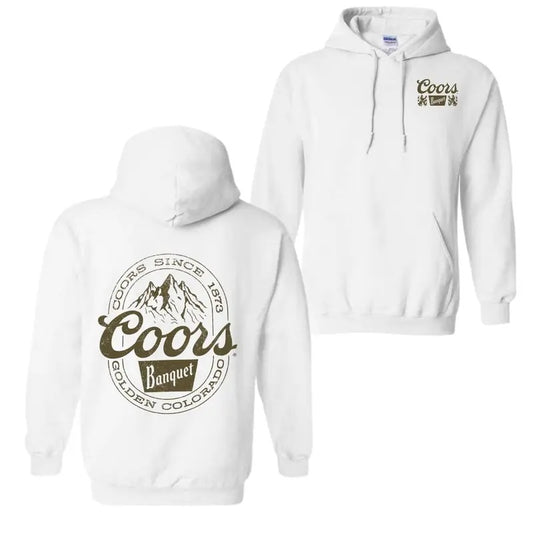 Coors Banquet Hoodie Classic and Rugged Featuring Retro Coors Logo Mountain Graphics, Perfect Beer Enthusiasts Outdoor Adventurers Fabric Menswear