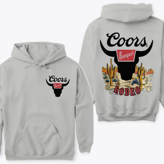 Coors Banquet Rodeo Hoodie Sweatshirt TShirt- Western-themed hoodie featuring the iconic Coors Banquet logo, perfect for rodeo fans and beer lovers - Comfort, Cotton Classic Menswear Collar Embroidered