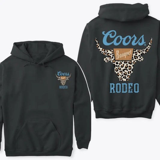 Coors Banquet Rodeo Horn Leopard Pattern 2 Sides Hoodie Sweatshirt TShirt, Unisex Tee, Full Sizes, Full Colors